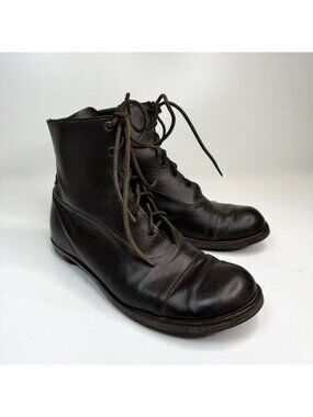 CYDWOQ Ankle Boots Lace Up Brown Leather Made USA Women Size 38.5 | US 8.5